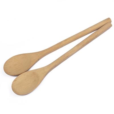 China Sustainable Round Long Handle Bamboo Wooden Dessert Spoon Soup Spoon for sale