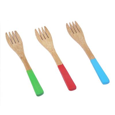 China Viable Organic Colorful Bamboo Wooden Fork For Camping for sale