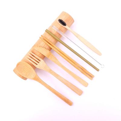 China Travel Sustainable Hot Selling Eco Friendly Bamboo Cutlery Set Bamboo Flatware With Straw Toothbrush for sale