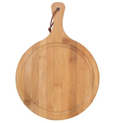 China Sustainable Organic Round Bamboo Pizza Chopper Cutting Board With Handle for sale