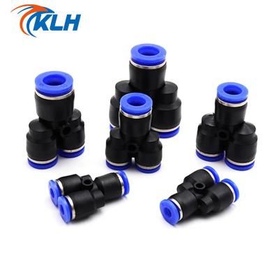 China Garment Shops KPW-Y Series One Touch 3 Way Reducing Plastic Type Pneumatic Air Hose Tube Connector Y Quick Fitting for sale