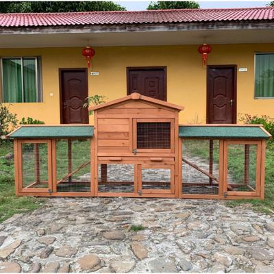 China SDR003-D Sustainable Rabbit House Double Run Wooden Rabbit Cage Hutch for sale