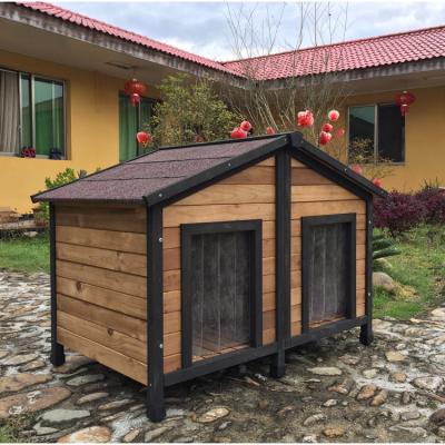 China Sustainable Quality Assured Unique Openable Roof Wooden Double Dog Kennel for sale