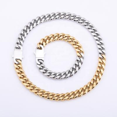 China New 12mm Hip Hop Cuban Link Necklace Hiphop Chain Stainless Steel Sets 2021 for sale