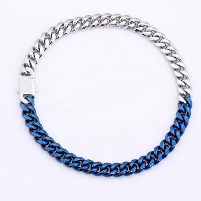 China Hot Casual/Sporty/Office/Miami Selling Career/Hiphop/CLASSIC/Amazon Stainless Steel Cuban Link Chain Necklace Silver Blue For Hip Hop for sale