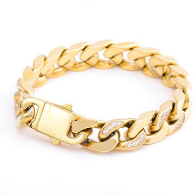 China Environmental Friendly Single Row Zircon Diamond Jewelry Gold Plated Chain Stainless Steel Bracelet For Women Men for sale