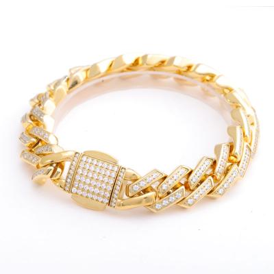 China Customization Environmentally Friendly Hip Hop Gold Plated Jewelry Fashion Miami Cuban Chain Bracelet Iced Out Diamond Bracelet For Men And Women for sale