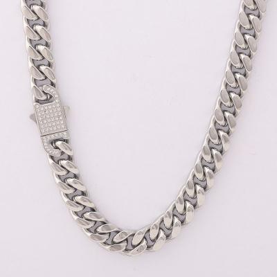 China Single Row Diamond Hip Hop Cuban Chain Necklace Fashion Iced Out Cuban Chain Links Stainless Steel Jewelry for sale