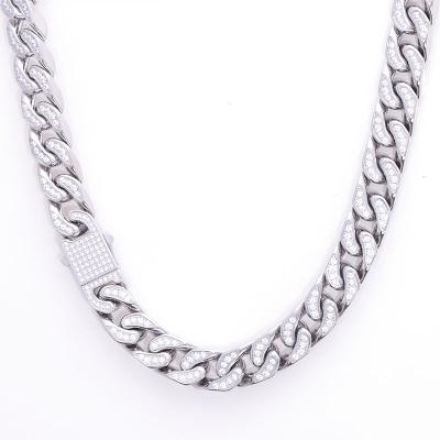 China Trendy Men's Jewelry Zircon Necklace Stainless Steel Link Chain Mens Diamond Cuban Necklace Hip Hop Casting Stainless Steel for sale