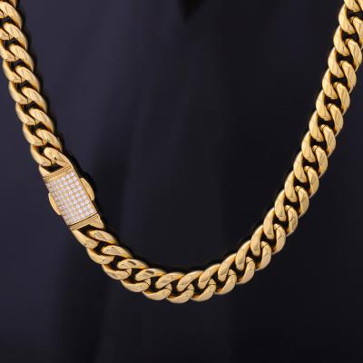 China Wholesale Hip Hop Miami Gold Plating 12mm Cuban Chain Necklace With Zircon Diamond 18K Gold Thick Chain Necklace for sale