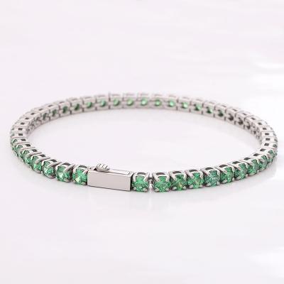 China Hiphop Bracelet Tennis Chain Hip Hop Bracelet 4mm Emerald Zircon Cuban Jewelry Stainless Steel Chain For Women for sale