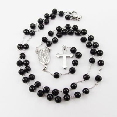 China No Rust And No Allergy Black Glass Bead Design Shape Rosary Necklace Religious Jewelry for sale