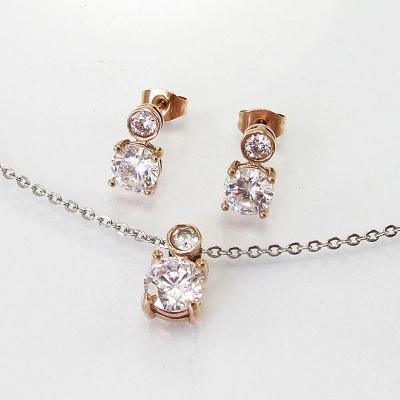 China Environmental friendly high quality rose gold plated pendant necklace and earrings stainless steel jewelry set for sale