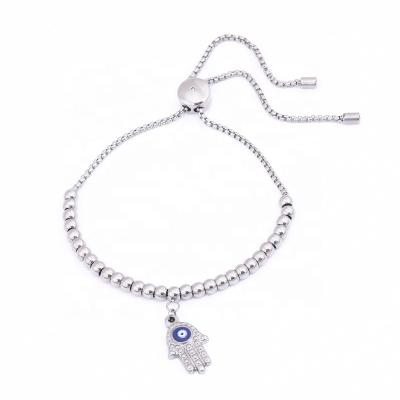 China Adjustable casual/sporty/office/career/CLASSIC steel ball bracelet hamsa hand bule evil eye charm pendant bracelet stainless steel for sale