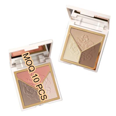 China Waterproof Private Label 3 in 1 Highlighter Makeup Small Accept Feature Pressed Powder Highlighter&Contour Blusher Block Highlighter Palette for sale