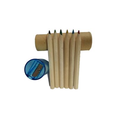 China 6pcs 3.5inch school color natural wooden pencil set in paper tube with sharpener for sale