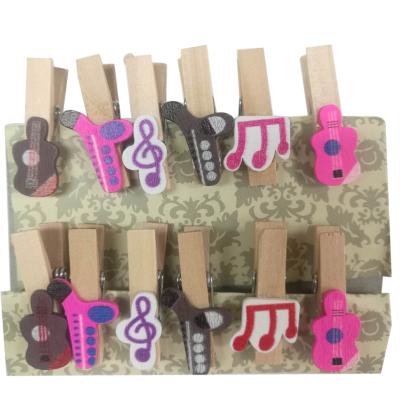 China Europe Music DIY Shaped Wooden Clips Guitar Violin Musical Note Pegs Colorful Clothespins In Low Price for sale