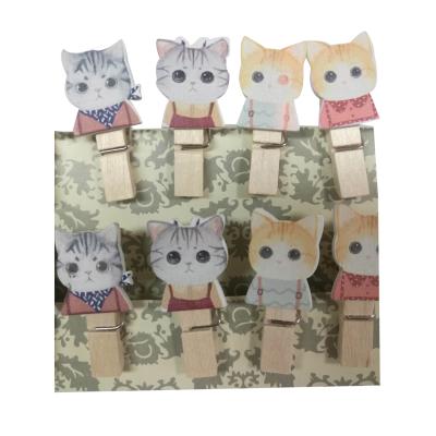 China Europe mini cat with clothes design shaped to craft wooden clip pegs, gift clips with lower price in stock for sale