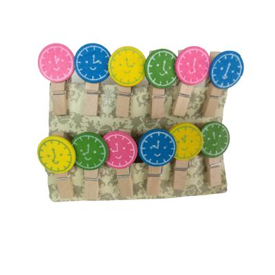 China Europe Clock Cute Round Cartoon Wooden Clips, Hot Selling Crafts Pegs, Pretty Decorative Clothespins for sale