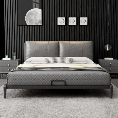 China Modern Bedroom Style PU Plywood Solid Wood Bed High Quality Hotel Airland Leather Material High Quality for sale