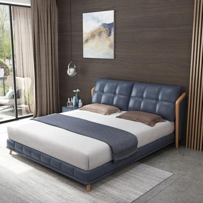 China Modern King Queen Size Genuine High Quality Air Land Luxury Bedroom Furniture Leather Upholstery PU Bed Wood Frame Double Bed for sale