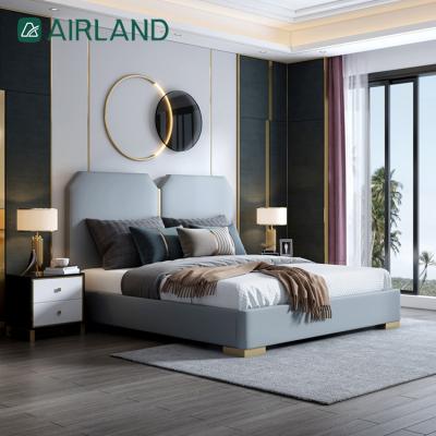 China Adjustable titanium-plated high resilience titanium-plated solid wood sponge soft and comfortable leather bed (else) for sale