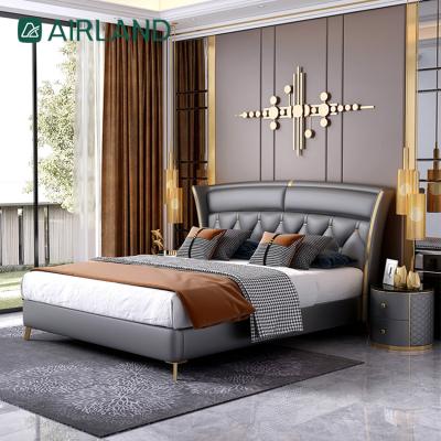 China Hot-selling stainless steel (other) adjustable indoor hotel furniture custom made titanium-plated leather bed for sale