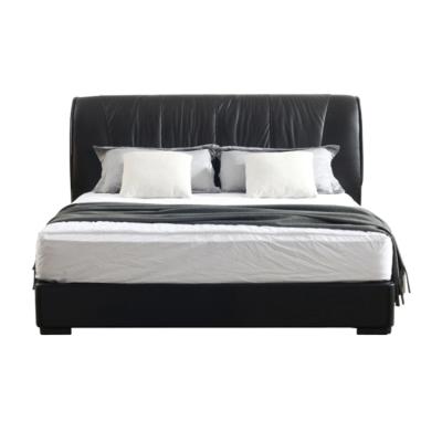 China High Sponge (Other) Bound Genuine Leather Wood Bed (Other) Bedroom Furniture Style Interior Modern Minimalist Black Adjustable Bed Frame New for sale