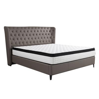 China High Quality Modern Thick Leather Soft Bed Headboard Furniture Bedroom Accessories Hardware Bed Solid Wood Frame King Queen Double Size for sale