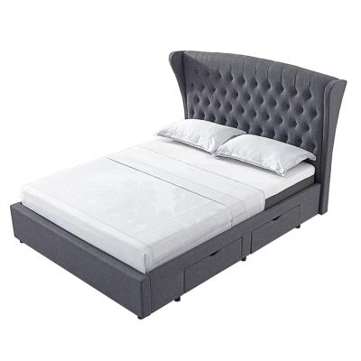 China New Design Furniture Gray Polyester Fabrics Pine Wood Bed Frame Dark Storage Bed King Queen Size Bed for sale