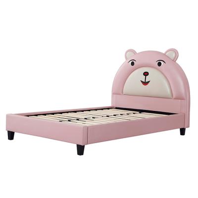 China Villa Hotel Home Furniture Bedroom Latest Full Size Bed Frame Kids Beds High Quality Cute Leather Backrest Wooden Simple Kids Pink for sale