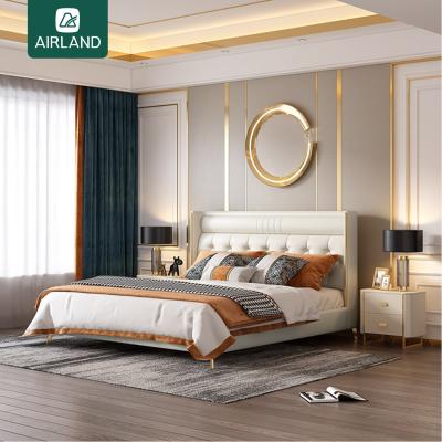 China Custom Leather Light Luxury Iron Queen Size Modern Designer Furniture Bed 18 M Double Bed Bedroom Style Bed Frame for sale