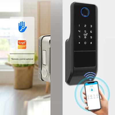 China Aluminum Alloy Tuya Wifi APP Fingerprint Smart Door Lock Biometric Fingerprint Door Handle Keyless Digital Lock for sale