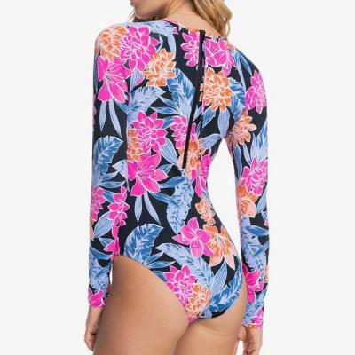 China Factory Wholesale Fashion Fitness Swimwear Breathable Print One Piece Long Sleeve Rash Guard For Women for sale