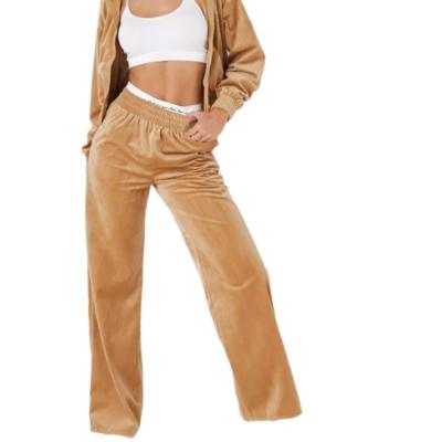 China Sustainable factory wholesales custom fashion women mocha velvet straight leg pants drop culottes for sale