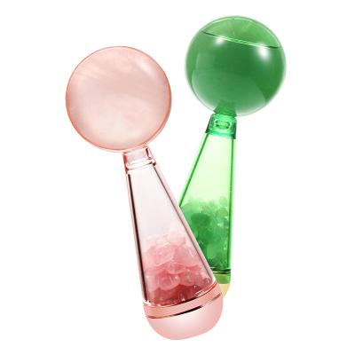 China Peer Shrink Stretching Products 2022 New Arrivals Patent Design Rose Quartz Jade Facial Ice Globes Ice Face Roller for sale