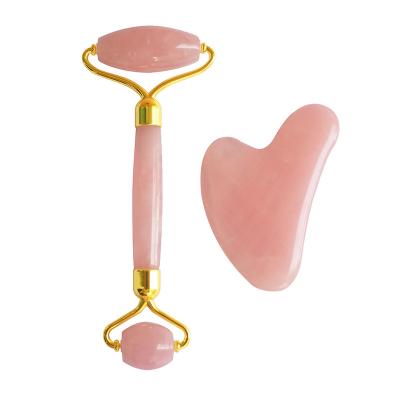 China Face Lift Face Roller Massager + Facial Gua Sha Board Set 100% Natural Jade Stone Crystal for sale