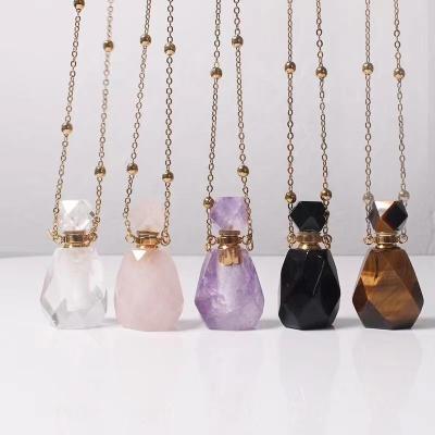 China Natural Hot Gem Stone Healing Crystal Rosary Chain Chakra Jewelry Decoration Selling Gemstone Essential Oil Perfume Bottle Necklace For Gift for sale