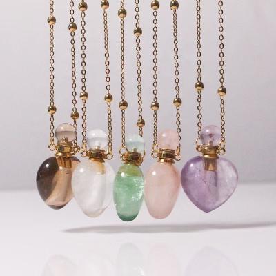 China Natural Green Diffuser Bottle Essential Oil Reiki Pendants Necklace Stone Crystal Therapy Quartz Charm Decoration Fluorite Pendant Gift for sale