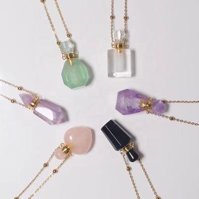 China Decoration Fashion Perfume Bottle Essential Oil Bottles Natural Crystal Agates Amethysts Necklace Exquisite Pendant Necklaces Stone Jewelry for sale