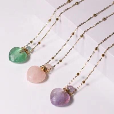 China Pink Crystal Essential Oil Diffuser Necklaces Jewelry Small Fashion Perfume Bottle Decoration Necklace Natural Lazulite Quartz Pendant for sale