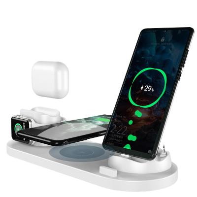 China Multifunctional 6 in 1 Magnetic Fast Wireless Charger Stand 10W 15W Charging Station Wireless Dock for sale