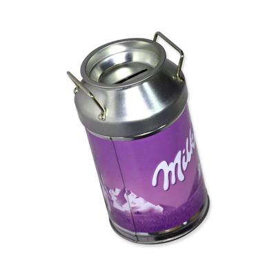 China Round Shape Milk Tin Can Lid Tin Can Lid Coin Bank Milk Shape Tin Recyclable Easy Open Savings Bank for sale