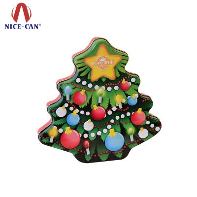 China Recyclable Decorative Christmas Candy Box Gift Tin Tree Shape Christmas Tin Box for sale