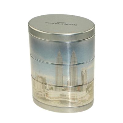 China Recyclable high quality oval tea tin box made by three layers with factory price for sale