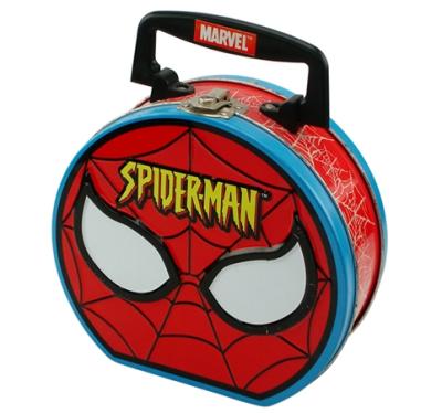 China Recyclable Spider-Man Cartoon Style Lunch Tin Box With Handle And Lock For Kids for sale