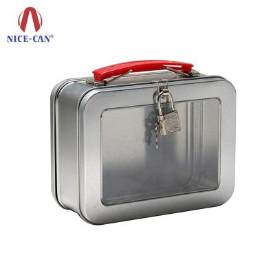 China Custom Plain Metal Lunch Tin Box White Portable Lunch Box With Lock And Handle Lunch Tin Box for sale