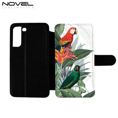 China Custom Anti-fall White PU Leather Flip Cover Sublimation Phone Wallet Case For Samsung S22 Pro for sale