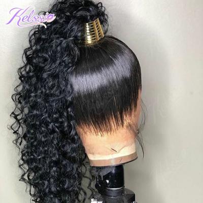 China 360 Frontal Wigs, Virgin Indian Hair Deep Wave Lace Front Wig Raw Unprocessed Cuticle Aligned Lace Band Wig, 12 8 Inch Full Hd Transparent Lace Wig for sale