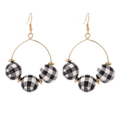 China FASHIONABLE Foreign Trade Geometric Personality Lattice J Exaggerated Beaded Earrings Chaoli Retro Statistical Institute Wooden Earrings European and American for sale